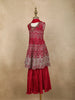 Dark Pink Floral Thread Embroidered Design Georgette Kids Sharara Suit with Dupatta