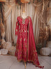 Dark Pink Floral Vine Zari Embroidered Design Banarasi Silk Festive Wear Palazzo Suit with Matching Dupatta
