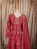 Dark Pink Floral Vine Zari Embroidered Design Banarasi Silk Festive Wear Palazzo Suit with Matching Dupatta