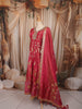 Dark Pink Floral Vine Zari Embroidered Design Banarasi Silk Festive Wear Palazzo Suit with Matching Dupatta