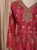 Dark Pink Floral Vine Zari Embroidered Design Banarasi Silk Festive Wear Palazzo Suit with Matching Dupatta