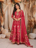 Dark Pink Floral Vine Zari Embroidered Design Banarasi Silk Festive Wear Palazzo Suit with Matching Dupatta