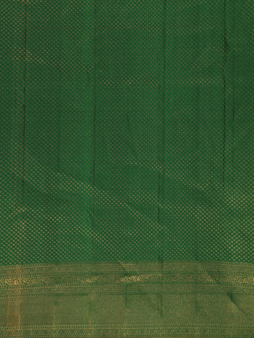 Dark Pink Floral Woven Pure Kanchipuram Silk Saree With Contrast Green Border - Diadem