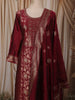 Dark Pink Floral Zari Embroidered Design Banarasi Silk Straight Cut Salwar Suit with Dupatta