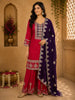Dark Pink Floral Zari Embroidered Design Georgette Palazzo Suit with Contrast Dupatta