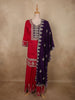 Dark Pink Floral Zari Embroidered Design Georgette Palazzo Suit with Contrast Dupatta