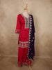 Dark Pink Floral Zari Embroidered Design Georgette Palazzo Suit with Contrast Dupatta