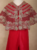 Dark Pink Floral Zari Embroidered Design Organza Kids Palazzo Suit with Cape
