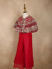 Dark Pink Floral Zari Embroidered Design Organza Kids Palazzo Suit with Cape