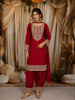 Dark Pink Floral Zari Embroidered Design Georgette Straight Cut Salwar Suit with Choker Dupatta