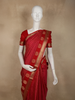 Dark Pink Floral Stripes Woven Design Pure Kanchipuram Silk Saree with Zari Border
