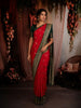 Dark Pink Floral Zari Woven Design Semi Banarasi Silk Saree with Contrast Zari Border