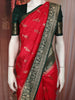 Dark Pink Floral Zari Woven Design Semi Banarasi Silk Saree with Contrast Zari Border