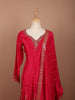 Dark Pink Floral Zari Woven and Sequins Embroidered Design Semi Silk Anarkali Salwar Suit with Matching Designer Dupatta