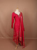 Dark Pink Floral Zari Woven and Sequins Embroidered Design Semi Silk Anarkali Salwar Suit with Matching Designer Dupatta