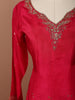 Dark Pink Floral Zari Woven and Sequins Embroidered Design Semi Silk Anarkali Salwar Suit with Matching Designer Dupatta