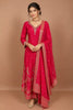 Dark Pink Floral Zari Woven and Sequins Embroidered Design Semi Silk Anarkali Salwar Suit with Matching Designer Dupatta