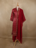 Dark Pink Geometric Zari Woven Design Bandhani Straight Cut Salwar Suit with Dupatta