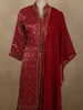 Dark Pink Geometric Zari Woven Design Bandhani Straight Cut Salwar Suit with Dupatta
