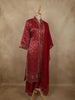 Dark Pink Geometric Zari Woven Design Bandhani Straight Cut Salwar Suit with Dupatta