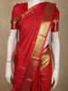 Dark Pink Mini Checked and Floral Butta Zari Woven Design Pure Kanchipuram Silk Saree with Zari Border