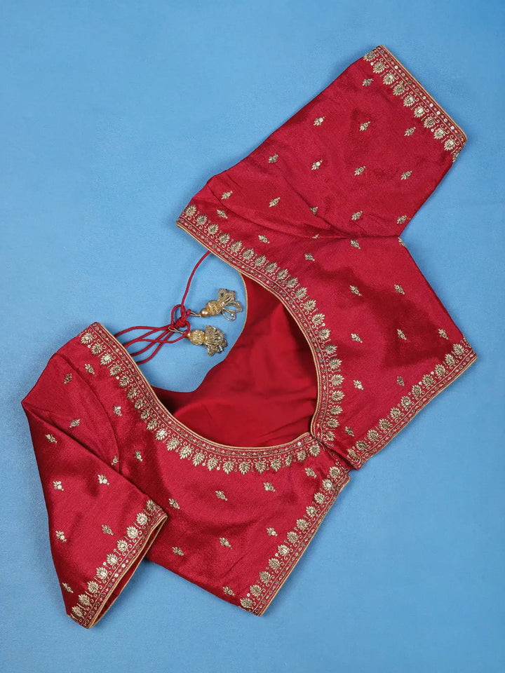 Dark Pink Motifs Design Silk Readymade Blouse - Diadem