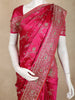Dark Pink Satin Saree with Floral Print And Designer Border