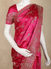 Dark Pink Satin Saree with Floral Print And Designer Border