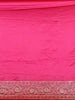 Dark Pink Satin Saree with Floral Print And Designer Border