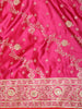 Dark Pink Satin Saree with Floral Print And Designer Border