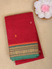 Dark Pink Small Butta Motif Design Cotton Saree With Contrast Green Border