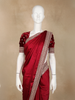 Dark Pink Solid Design Satin Saree with Embellished Lace Border