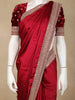 Dark Pink Solid Design Satin Saree with Embellished Lace Border