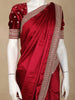 Dark Pink Solid Design Satin Saree with Embellished Lace Border
