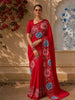 Dark Pink Solid Woven Design Pure Tussar Saree with Floral Border