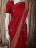 Dark Pink Striped Zari Woven Design Pure Kanchipuram Silk Saree with Zari Border