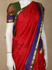 Dark Pink Zari Woven Kanchipuram Silk Saree with Contrast Purple and Green Border