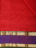 Dark Pink Zari Woven Kanchipuram Silk Saree with Contrast Purple and Green Border