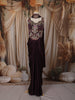 Dark Plum Purple Floral Sequins and Thread Embroidered Design Shimmer Indo Western Skirt and Top with Choker Dupatta