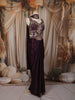 Dark Plum Purple Floral Sequins and Thread Embroidered Design Shimmer Indo Western Skirt and Top with Choker Dupatta