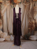 Dark Plum Purple Floral Sequins and Thread Embroidered Design Shimmer Indo Western Skirt and Top with Choker Dupatta