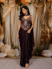 Dark Plum Purple Floral Sequins and Thread Embroidered Design Shimmer Indo Western Skirt and Top with Choker Dupatta
