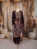 Dark Plum Purple Floral Vine Printed Design Crepe Silk Straight Cut Salwar Suit with Matching Dupatta