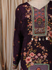 Dark Plum Purple Floral Vine Printed Design Crepe Silk Straight Cut Salwar Suit with Matching Dupatta