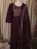 Dark Plum Purple Geometric Mirror Embroidered Design Cotton Straight Cut Salwar Suit with Dupatta