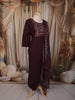 Dark Plum Purple Geometric Mirror Embroidered Design Cotton Straight Cut Salwar Suit with Dupatta