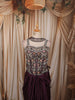 Dark Plum Purple Paisley Sequins and Beads Embroidered Design Holographic Indo Western Draped Skirt Corset Top with Choker Dupatta
