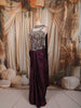 Dark Plum Purple Paisley Sequins and Beads Embroidered Design Holographic Indo Western Draped Skirt Corset Top with Choker Dupatta