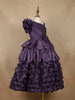 Dark Purple 3D Floral Layered One-Shoulder Satin Kids Gown