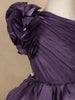Dark Purple 3D Floral Layered One-Shoulder Satin Kids Gown
